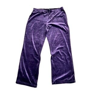 LRL RALPH LAUREN Women's L Velvet Lounge Pants Purple Drawstring Wide Leg Velour